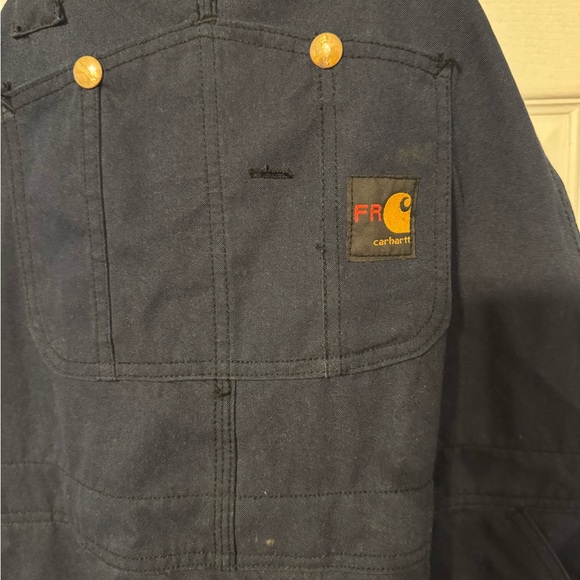 Carhartt FR Mens Navy Pockets Construction Work Bib Overalls Size 46/29 - Picture 3 of 10